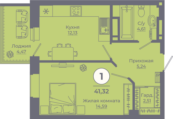 Продажа 1-комнатной квартиры 41,5 м², 3/24 этаж