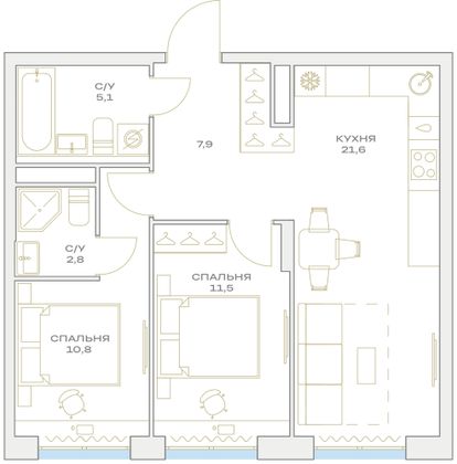 Продажа 2-комнатной квартиры 59,7 м², 5/23 этаж