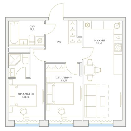 Продажа 2-комнатной квартиры 59,7 м², 5/23 этаж