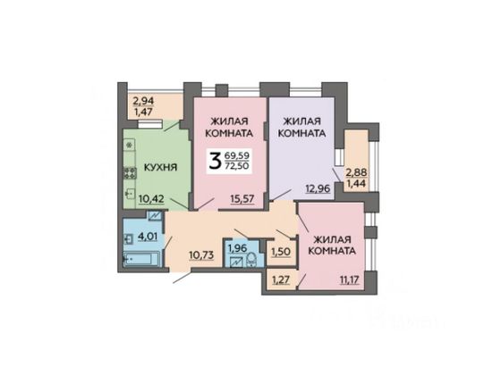 Продажа 3-комнатной квартиры 72,5 м², 5/18 этаж