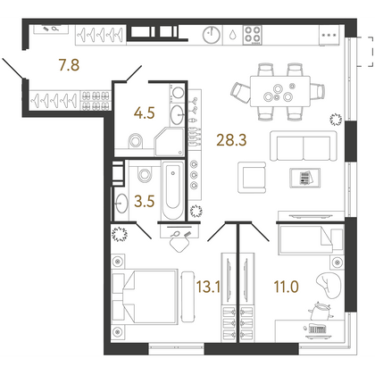 68,2 м², 2-комн. квартира, 21/23 этаж