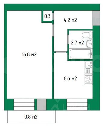 Продажа 1-комнатной квартиры 31,4 м², 3/5 этаж