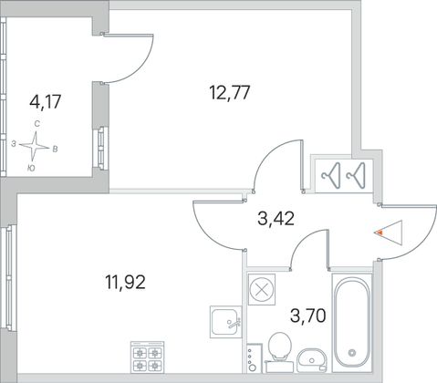 Продажа 1-комнатной квартиры 33,9 м², 1/4 этаж