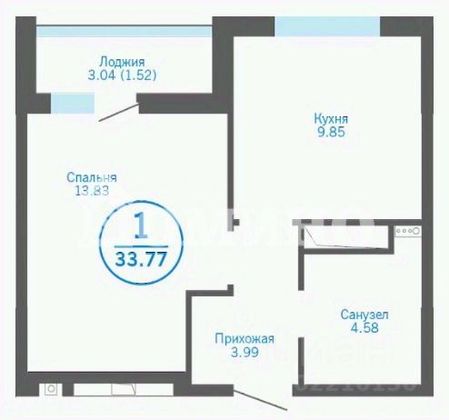 Продажа 1-комнатной квартиры 33,8 м², 15/16 этаж