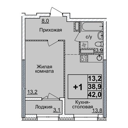 Продажа 1-комнатной квартиры 42 м², 20/24 этаж