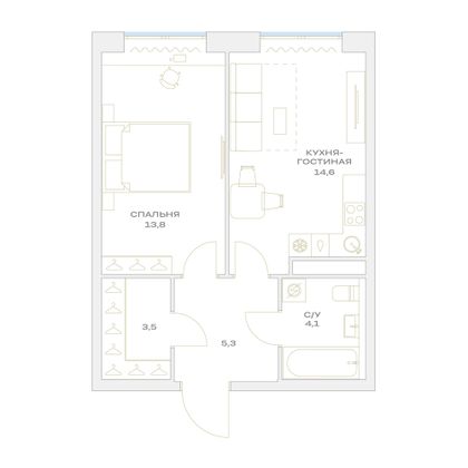 Продажа 1-комнатной квартиры 41,3 м², 12/23 этаж