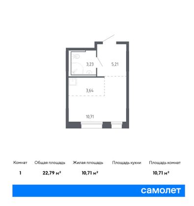 22,8 м², студия, 3/17 этаж