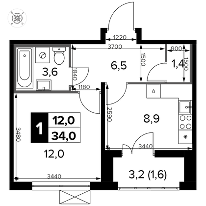 34 м², 1-комн. квартира, 10/14 этаж