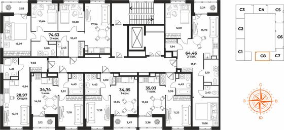 Продажа 3-комнатной квартиры 74,6 м², 2/10 этаж
