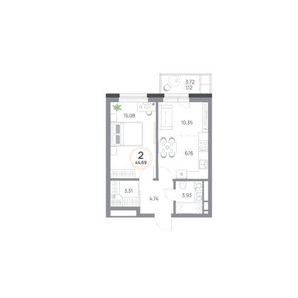 Продажа 2-комнатной квартиры 44,7 м², 7/9 этаж