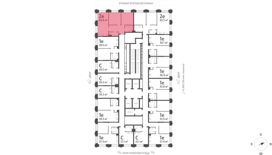 Продажа 2-комнатной квартиры 65,6 м², 23/43 этаж