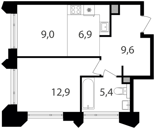 Продажа 1-комнатной квартиры 43,8 м², 17/19 этаж