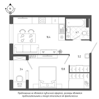 Продажа 1-комнатной квартиры 42,9 м², 2/18 этаж