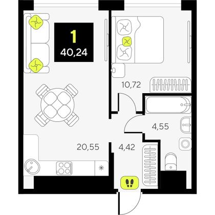 40,2 м², 1-комн. квартира, 11/17 этаж