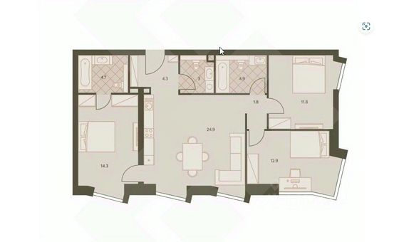 Продажа 3-комнатной квартиры 92 м², 40/42 этаж