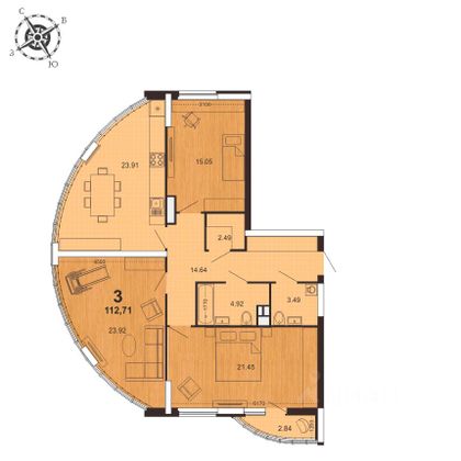 Продажа 3-комнатной квартиры 111,3 м², 2/28 этаж