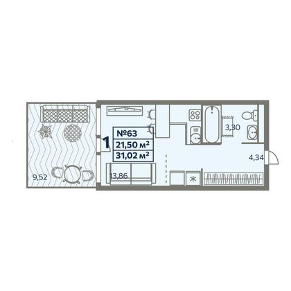 31 м², 1-комн. квартира, 2/8 этаж