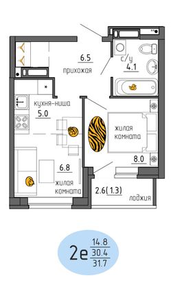 31,7 м², 2-комн. квартира, 17/25 этаж