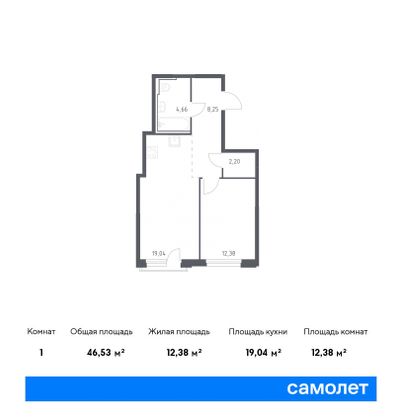 46,5 м², 1-комн. квартира, 10/16 этаж