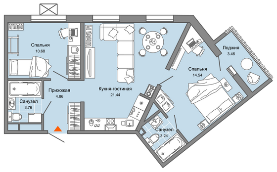 60 м², 3-комн. квартира, 3/9 этаж