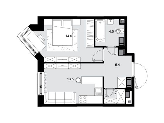 Продажа 1-комнатной квартиры 39,2 м², 26/28 этаж