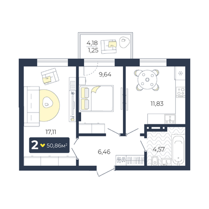 Продажа 2-комнатной квартиры 50,9 м², 3/5 этаж