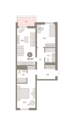 Продажа 2-комнатной квартиры 75,7 м², 4/8 этаж
