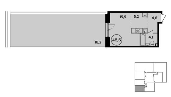 48,2 м², своб. планировка, 2/16 этаж