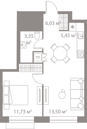 Продажа 1-комнатной квартиры 40,1 м², 3/13 этаж