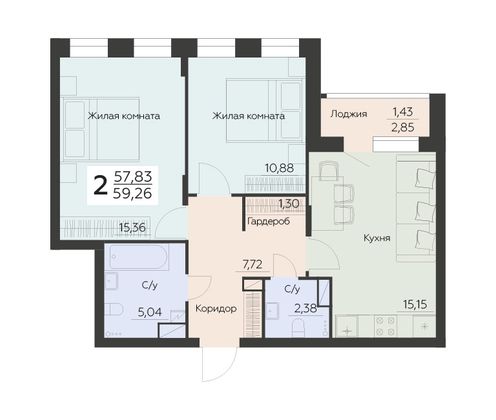 Продажа 2-комнатной квартиры 62,2 м², 3 этаж