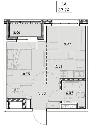 37,7 м², 1-комн. квартира, 3/13 этаж