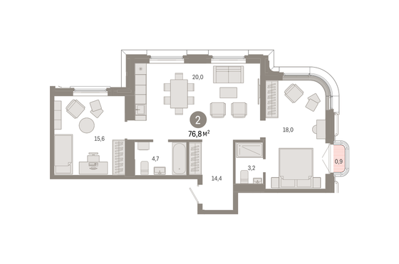 Продажа 2-комнатной квартиры 76,8 м², 6/9 этаж