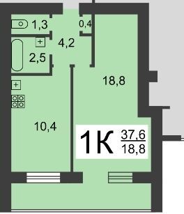 Продажа 1-комнатной квартиры 37,8 м², 6/12 этаж