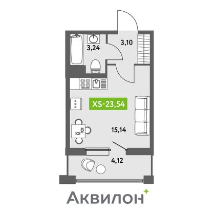 24,3 м², студия, 11/13 этаж