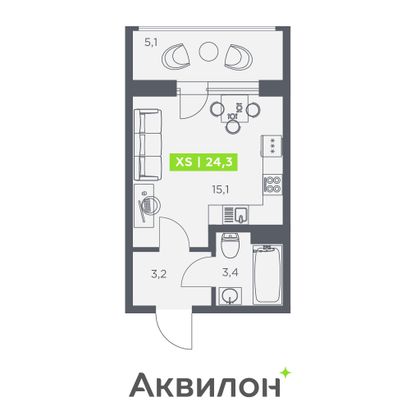 24,3 м², студия, 11/13 этаж