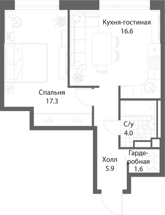 Продажа 1-комнатной квартиры 45,4 м², 18/35 этаж