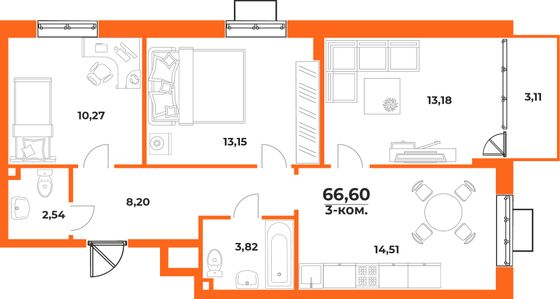 Продажа 3-комнатной квартиры 66,6 м², 4/10 этаж