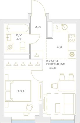 Продажа 2-комнатной квартиры 39,4 м², 15/23 этаж