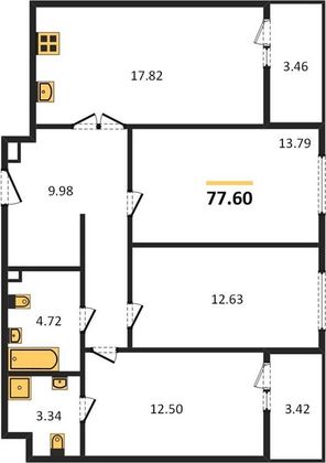 Продажа 3-комнатной квартиры 77,6 м², 16/25 этаж
