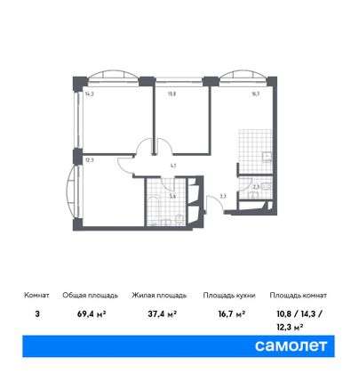 Продажа 1-комнатной квартиры 32,4 м², 2/24 этаж
