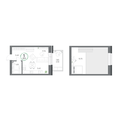 Продажа 1-комнатной квартиры 35,2 м², 1/8 этаж