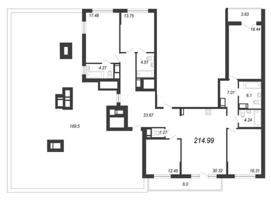 Продажа многокомнатной квартиры 215 м², 14/18 этаж