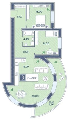 Продажа 3-комнатной квартиры 98,8 м², 14/18 этаж