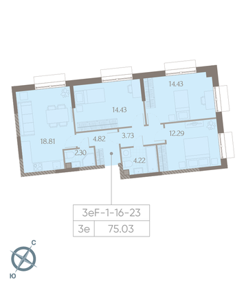 Продажа 3-комнатной квартиры 75 м², 23/23 этаж