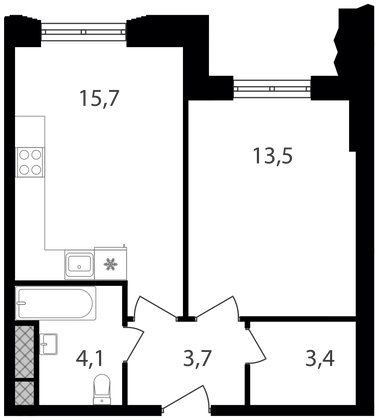 40,4 м², 1-комн. квартира, 4/30 этаж