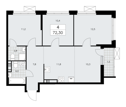 72,3 м², 4-комн. квартира, 10/17 этаж