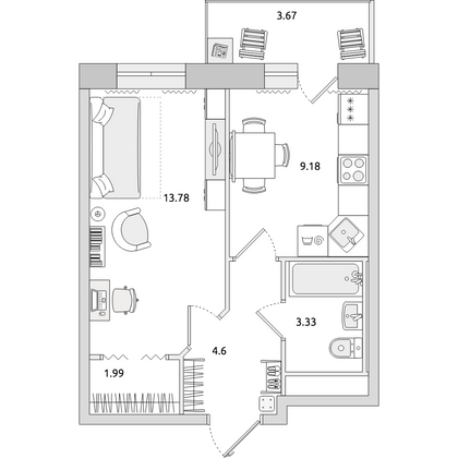 Продажа 1-комнатной квартиры 36,5 м², 4/24 этаж