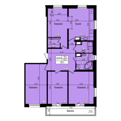 129,1 м², 4-комн. квартира, 12/23 этаж