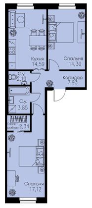 Продажа 2-комнатной квартиры 62,2 м², 2/11 этаж