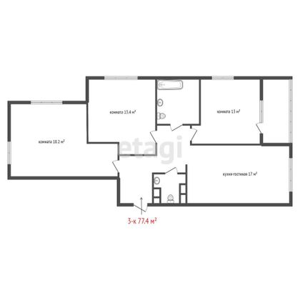 Продажа 3-комнатной квартиры 77,4 м², 4/25 этаж